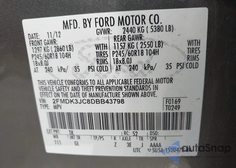 2013 Ford Edge Sel z USA, uszkodzony, nr VIN 2FMDK3JC8DBB43798